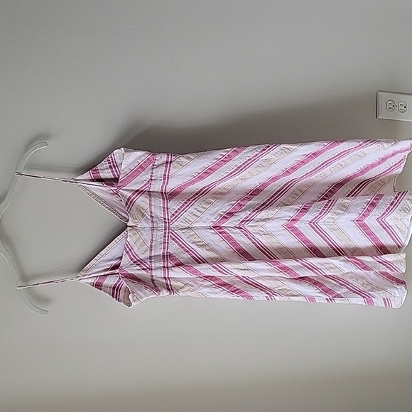 Tommy Hilfiger Spaghetti Straps Striped Pink and White Women's Midi Cotton Dress - Picture 3 of 12